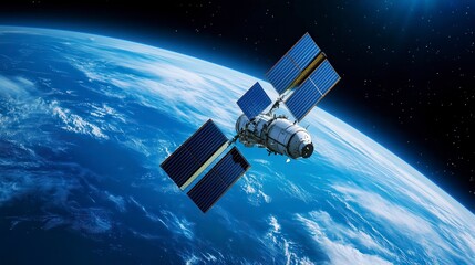 Obraz premium Detailed View of a Satellite Orbiting Earth at Night