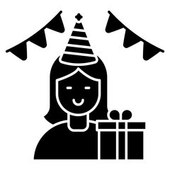 A flat design icon of birthday girl