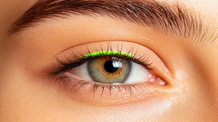 Captivating close-up of an eye featuring unique green eyeliner a
