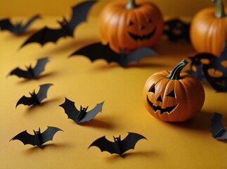 halloween pumpkin and bats