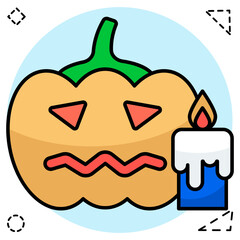 A colored design icon of Halloween pumpkin