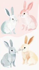 Fototapeta premium Adorable and Playful Rabbits in Soft Pastel Colors Capturing the Joy of Pets and Their Quirky Personalities in a Charming Illustration Concept