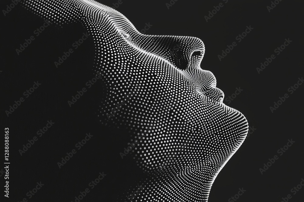 Poster the concept of stock or stock is visually represented through an stock human face consisting of bina