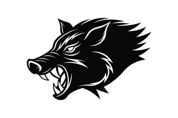 Silhouette tattoo-style illustration of a charging wild boar's head vector design.eps