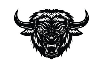 Silhouette tattoo style illustration of a roaring bison?s head vector design.eps