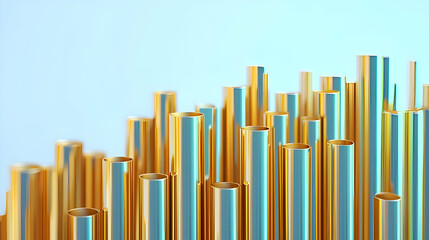 Obraz premium Abstract Geometric Composition of Gold and Blue Cylinders