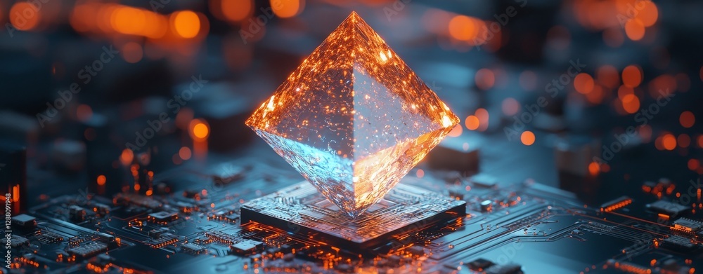 Poster the concept of technology is represented by an abstract geometric background featuring a 3d cube ren