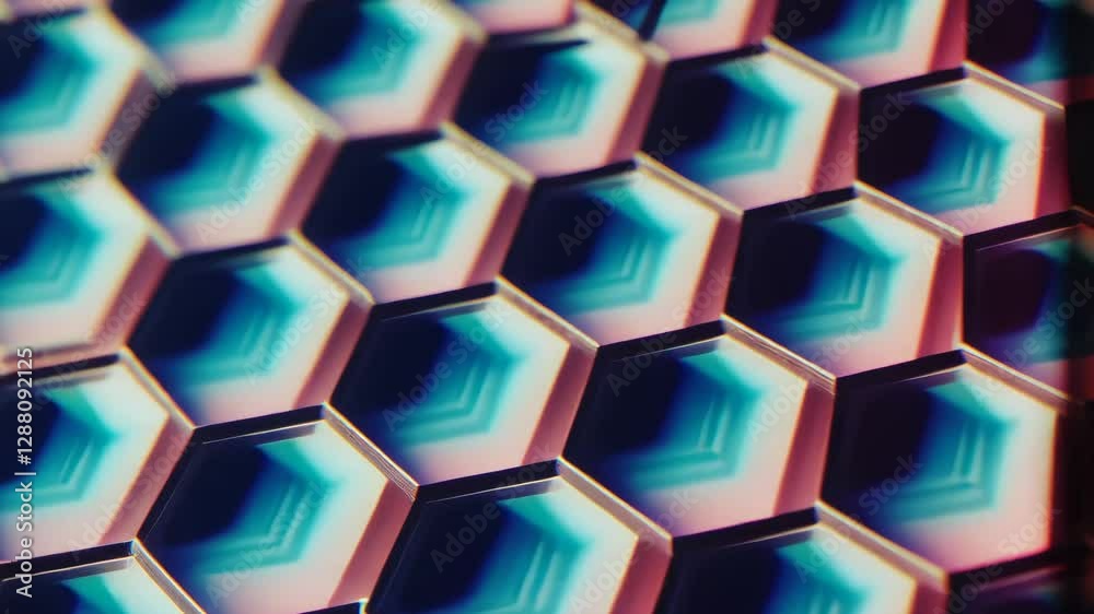 Poster a close up of a pattern of hexagons. the hexagons are blue and white. the pattern is very detailed
