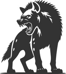 A hyena snarling at an unseen enemy, defensive stance vector animal silhouette