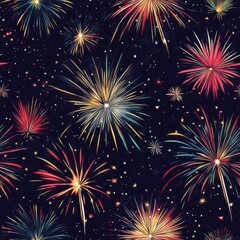 Naklejka premium Seamless Colorful Fireworks Exploding in Night Sky Pattern for Wallpaper