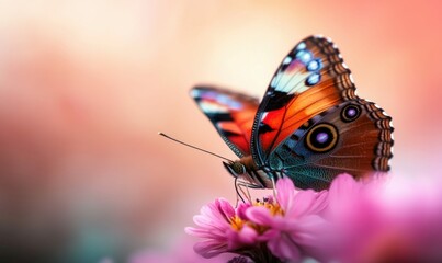 Close-Up of Monarch Butterfly on Pink Flowers with Blurred Background