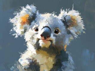 Cute koala portrait, sunlit, digital art, wildlife