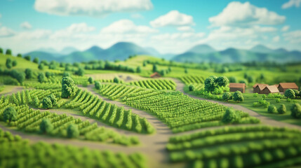 Picturesque vineyard landscape with lush green vines and rolling hills sun sky farm rows view rural