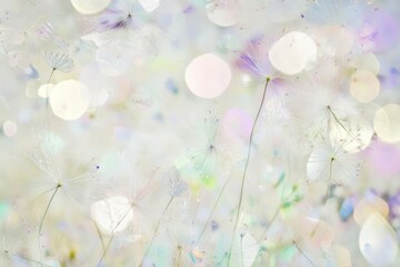 Obraz premium Ethereal Dandelion Seeds Floating in Soft Pastel Bokeh Background