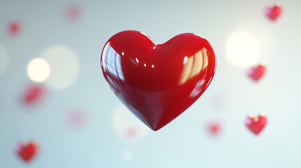 Obraz premium Shiny red heart shape romantic love valentines day design 3d card cute image glossy symbol bright