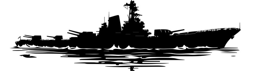 Fototapeta premium Black and white illustration of a warship. Ship. Navy.