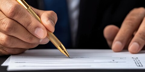 Payroll and financial processing concept with a check being endorsed in Singapore.