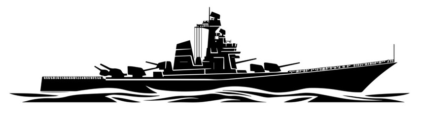 Obraz premium Black and white illustration of a warship. Ship. Navy.