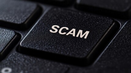Key with the word scam in bold white letters on a keyboard