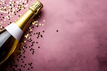 The scene of Celebration is set with a beautifully styled flat lay featuring a champagne bottle surrounded by colorful party decorations