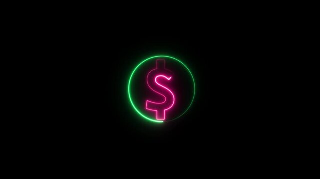 A circle leon line in DOLLAR sign icon  animation on the black background. 