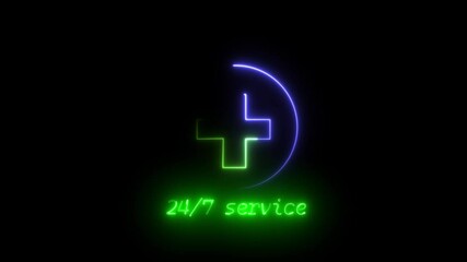 neon text service with plus icon The Importance and Convenience of 24/7 Services for Modern Lifestyles and Immediate Access to Help and support on black back ground. - Powered by Adobe