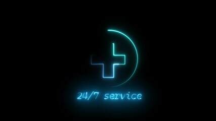 neon text service with plus icon The Importance and Convenience of 24/7 Services for Modern Lifestyles and Immediate Access to Help and support on black back ground. - Powered by Adobe
