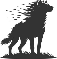 A hyena standing on a hill, wind ruffling its fur vector animal silhouette