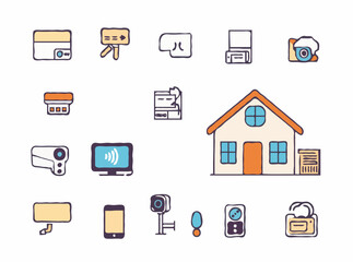 Digital Home Security System Icons in Vector