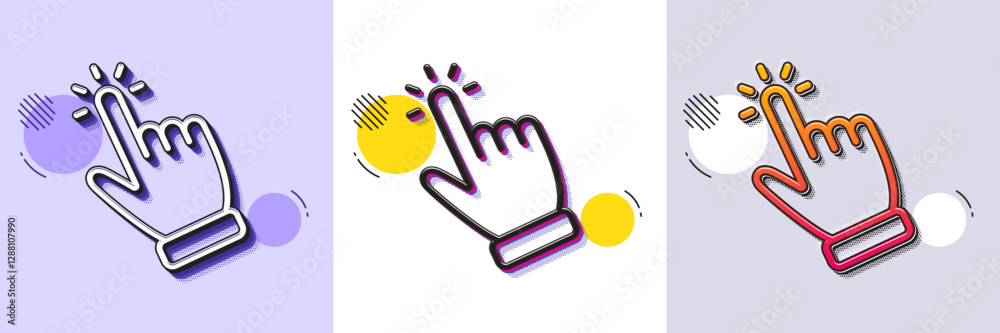 Poster hand cursor line icon. halftone dotted pattern. gradient icon with grain shadow. click action sign. 