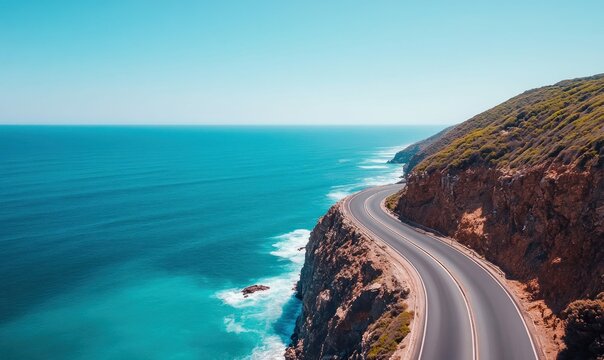 Scenic Coastal Drive with a Convertible on a Rocky Cliff