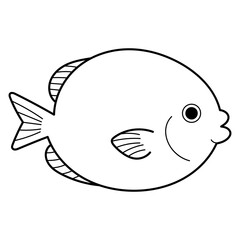 Simple elegant black and white outline of a fish. Suitable for logos, icons, coloring book for kids, packaging, and educational materials