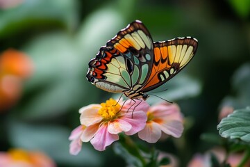 Obraz premium Vibrant butterfly on flower with multicolored wings in natural setting