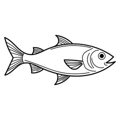 Mackerel black and white line drawing suitable for coloring book, fish packaging design, or marine life educational materials