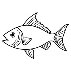 Mackerel black and white line drawing suitable for coloring book, fish packaging design, or marine life educational materials