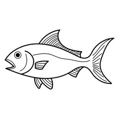 Title Tuna fish black and white line drawing suitable for seafood restaurant menus, packaging design, educational materials and coloring book