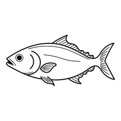 Title Tuna fish black and white line drawing suitable for seafood restaurant menus, packaging design, educational materials and coloring book