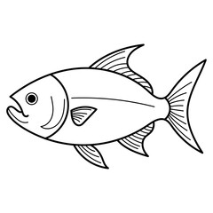 Fototapeta premium Title Tuna fish black and white line drawing suitable for seafood restaurant menus, packaging design, educational materials and coloring book