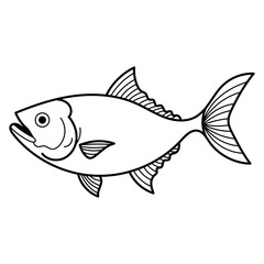 Title Tuna fish black and white line drawing suitable for seafood restaurant menus, packaging design, educational materials and coloring book