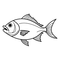 Title Tuna fish black and white line drawing suitable for seafood restaurant menus, packaging design, educational materials and coloring book