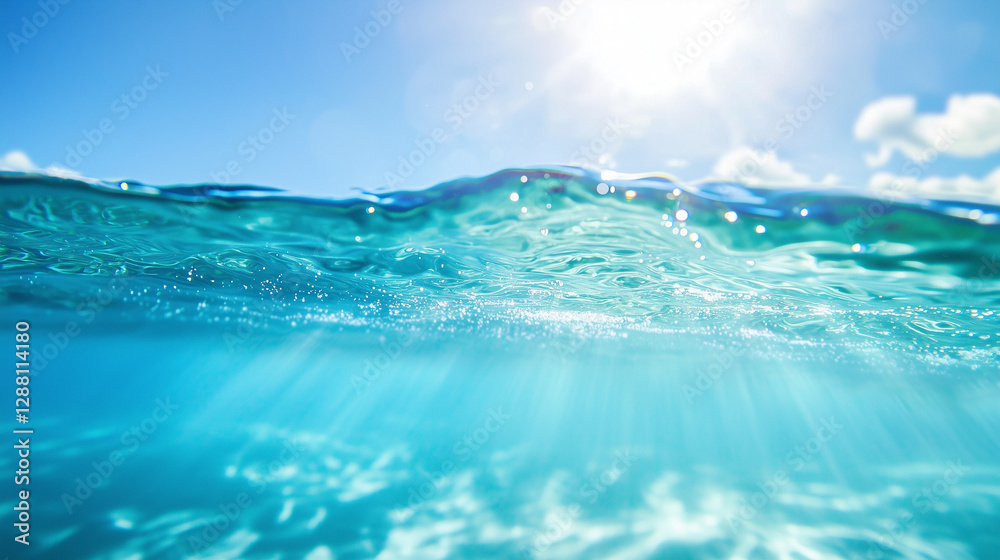 Poster azure water with bright sunny atmosphere, creating serene and refreshing scene
