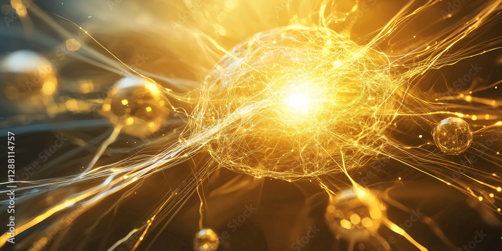 Poster glowing abstract energy orb radiates dynamic light and energy