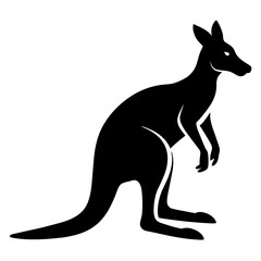 Black Kangaroo Silhouette Vector Icon Crisp & Detailed.