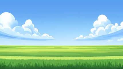 Obraz premium Vast Green Field Under a Bright Blue Sky with Fluffy White Clouds