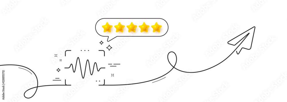Poster voice wave line icon. continuous line with share plane. sound scan sign. audio verification symbol. 