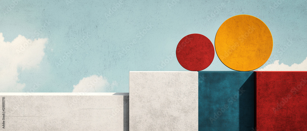 Poster Minimalist abstract design with overlapping geometric shapes and vibrant colors