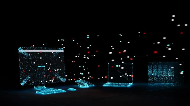 Workplace efficiency. Animation of data transfer. Documents and technology.