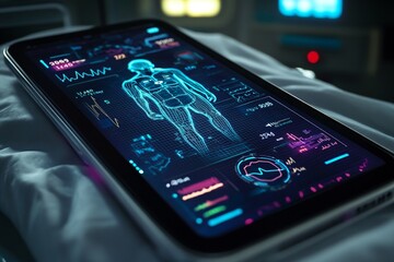 Advanced medical technology: high-tech digital health monitoring on tablet