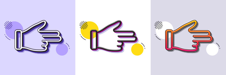 Click hand line icon. Halftone dotted pattern. Gradient icon with grain shadow. Two fingers palm sign. Direction gesture symbol. Line click hand icon. Various designs. Vector