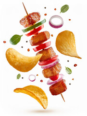 Crispy Potato Chips with Kebab Flavor on White